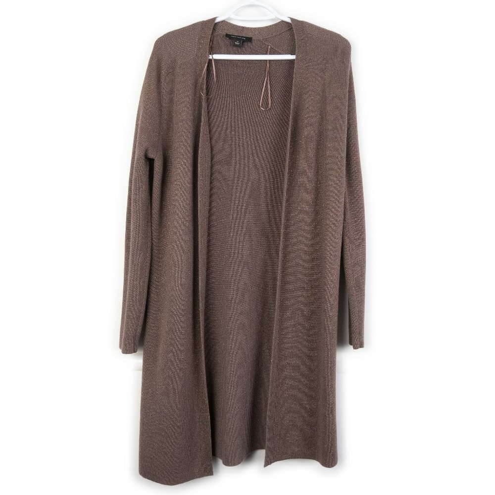 ANN TAYLOR brown mettalic copper open cardigan sweater size XS